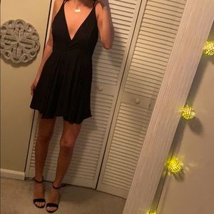 Black mini chiffon cocktail dress